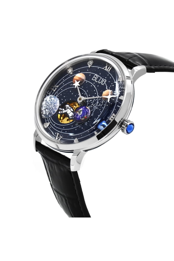 Men's Stainless Steel Mechanical Watch, Luxury Moon & Earth Dial Space Theme Wristwatch