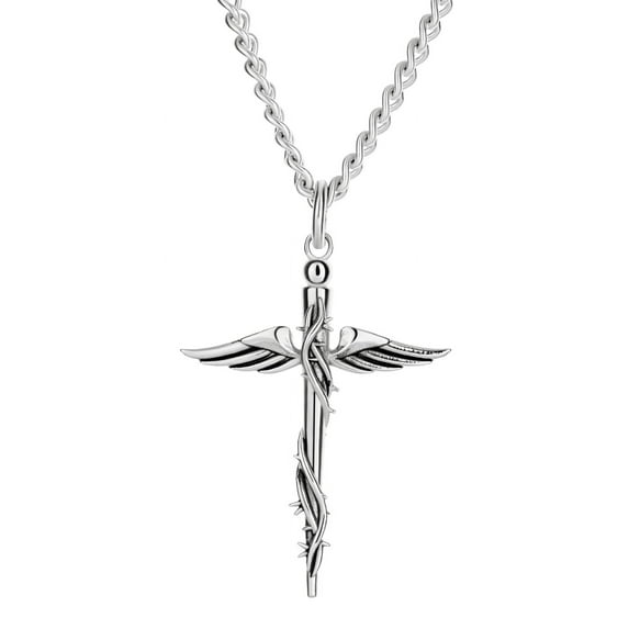 Men's Stainless Steel Medical Cross Necklace - Proverbs 17:22 by Shields of Strength
