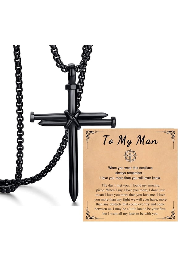 Men's Stainless Steel Nail Cross Pendant Necklace Birthday Valentiens Christmas Gifts