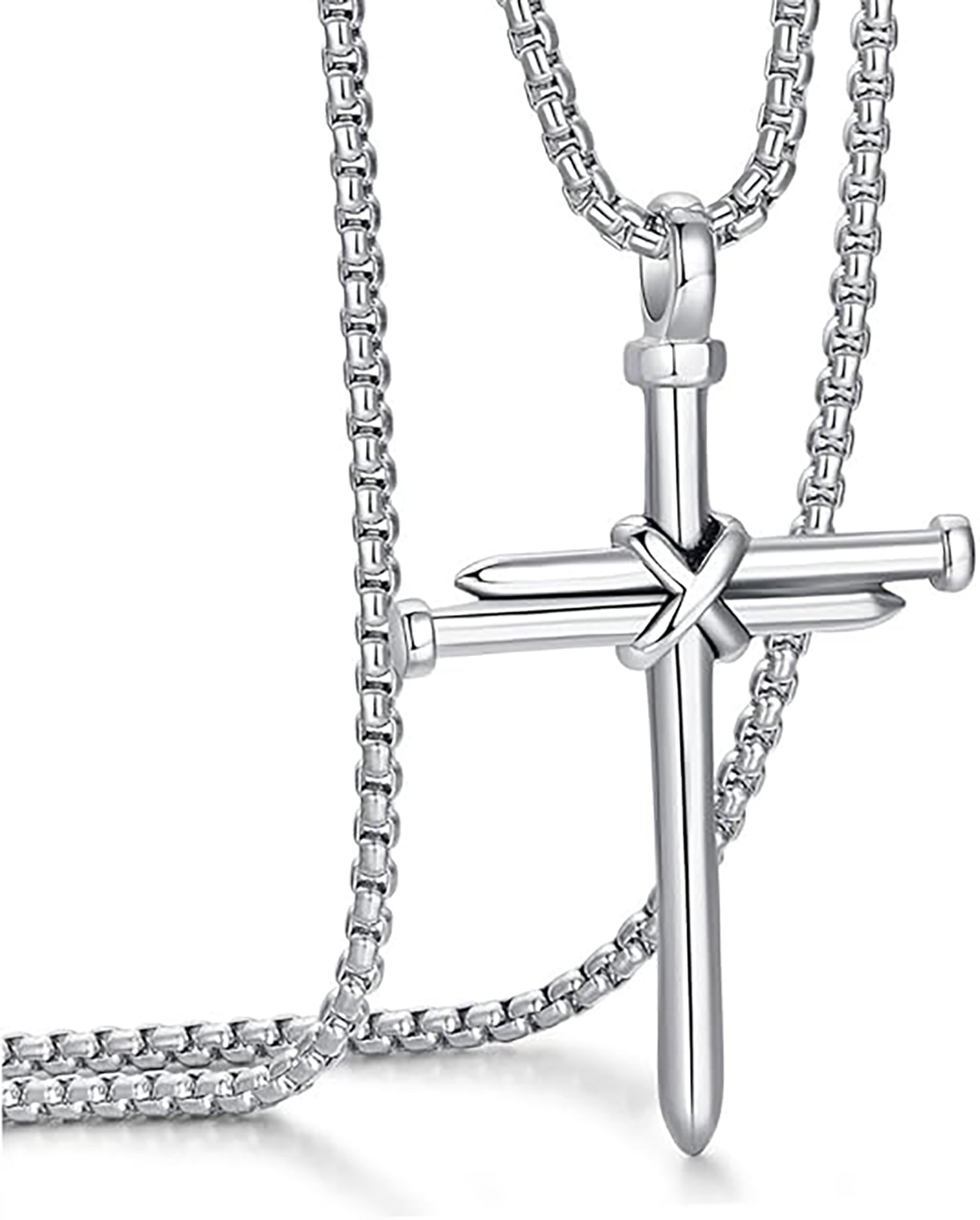 CaptainSteeL Cross Necklace For Men & Women - Stainless Steel/Gold Nail Cross Pendant With 18-24 Inch Chain, Gift Bag Included