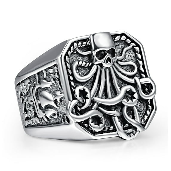 Men's Stainless Steel Octopus Squid Rings Silver Vintage Tentacles Gothic Viking Pirate Ship Rings Size 7-12