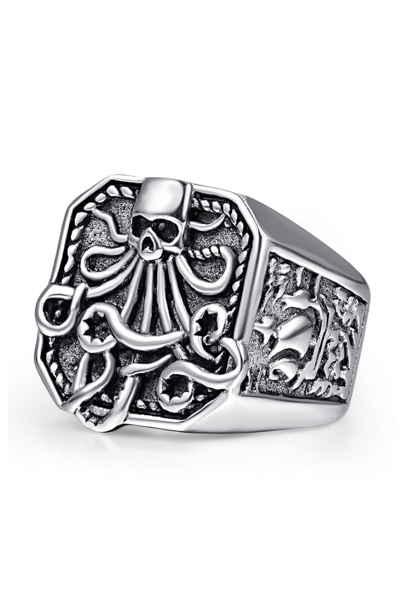 Men's Stainless Steel Octopus Squid Rings Silver Vintage Tentacles Gothic Viking Pirate Ship Rings Size 7-12