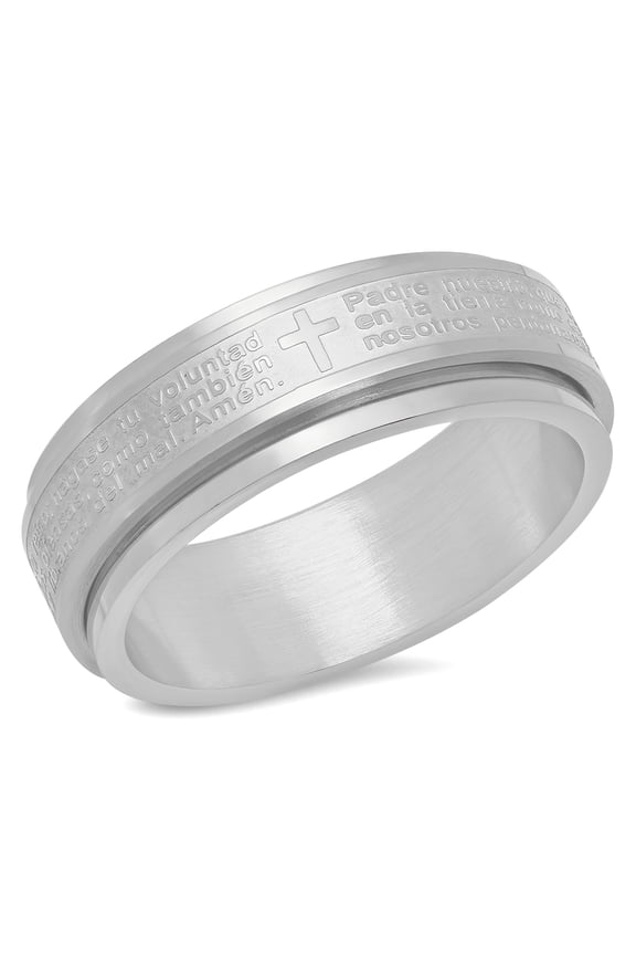 Men's Stainless Steel Padre Nuestro Prayer Spinner Ring
