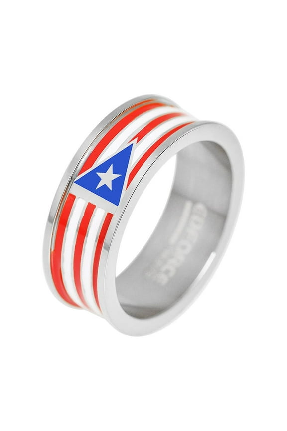 Men's Stainless Steel Puerto Rico Flag Band Ring - Size 10