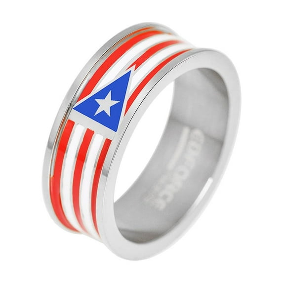 Men's Stainless Steel Puerto Rico Flag Band Ring - Size 9