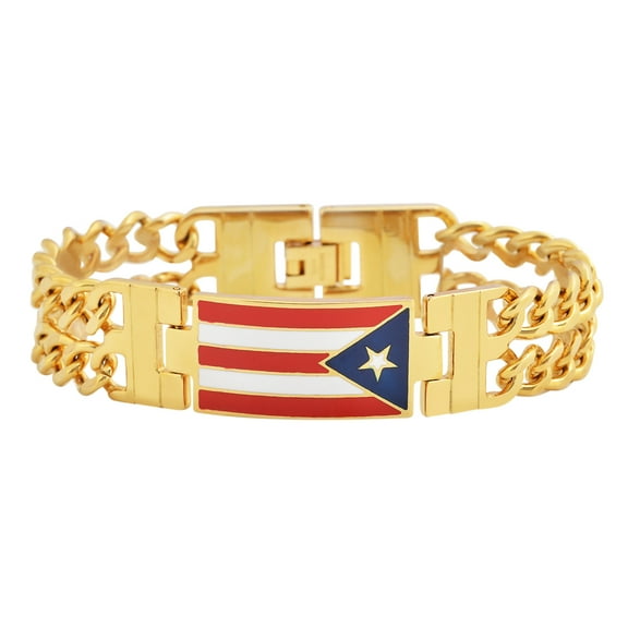 Men's Stainless Steel Puerto Rico Flag Link Bracelet, 8.5 Inches