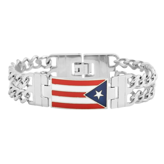 Men's Stainless Steel Puerto Rico Flag Link Bracelet, 8.5 Inches