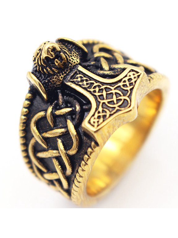 Men's Stainless Steel Ring Geometric Thor's Hammer Design Polished Titanium Steel Band European and American Jewelry Individually Packed Ring Gift for Men