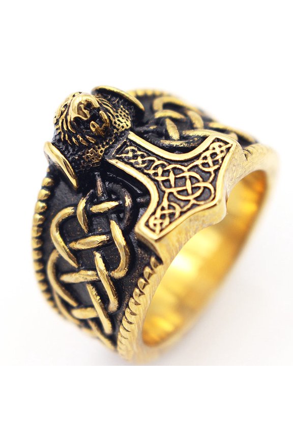 Men's Stainless Steel Ring Geometric Thor's Hammer Design Polished Titanium Steel Band European and American Jewelry Individually Packed Ring Gift for Men