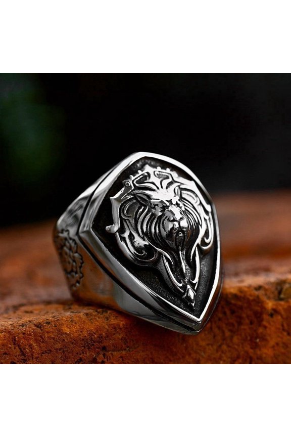 Men's Stainless Steel Ring Lion Head Design Polished Finish Animal Zodiac Biker Ring Hand Jewelry Titanium Steel Ring for Men Statement Ring Lion Ring
