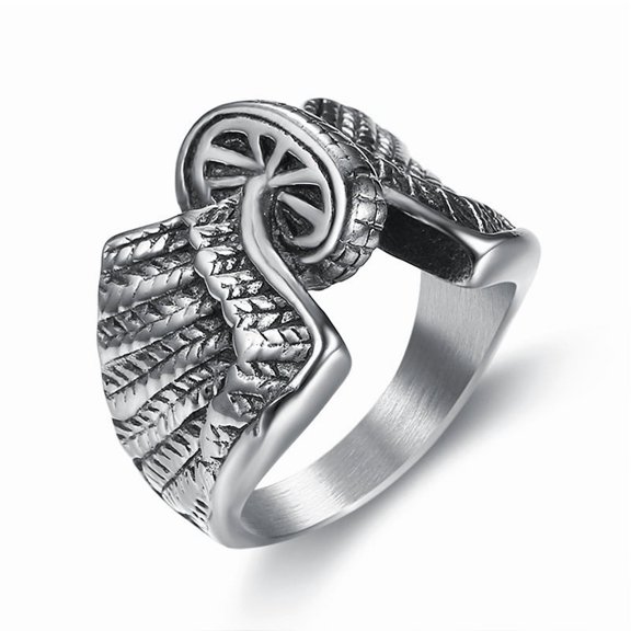 Men's Stainless Steel Ring Locomotive Wind Series Wheel Wing Shape Design Band Jewelry Steel Male Ring or Steel Female Ring for Him