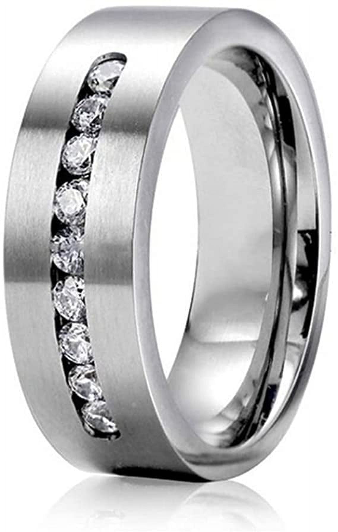 Pure Luxe Jewelry Men's Gold Plated Stainless Steel Wedding Ring With Cubic Zirconia - Sizes 7-13-1155887