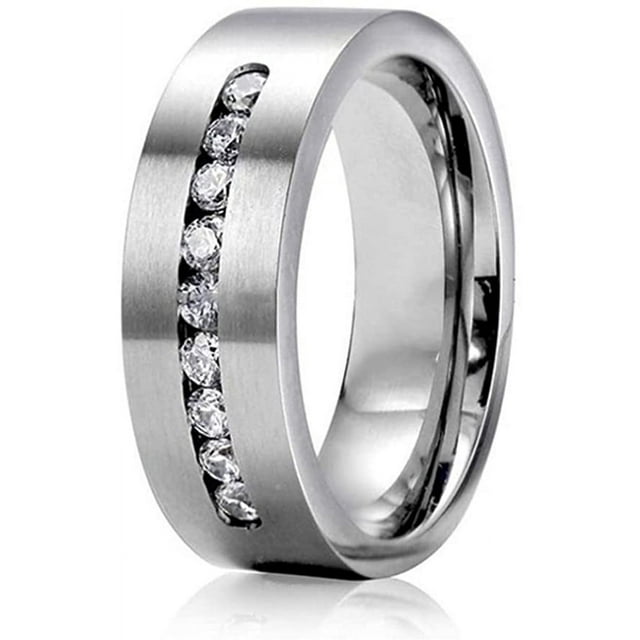 Men's Stainless Steel Ring Wedding Band with 9 Channel Set Cubic ...