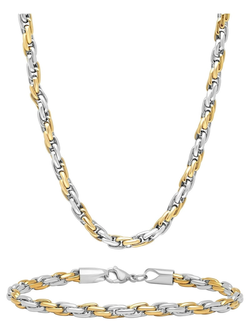 Men's Stainless Steel Rope Chain Necklace and Bracelet, 2-pc Gift