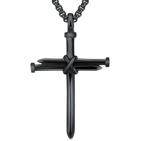 Men's Stainless Steel Rope & Nail Cross Pendant Necklace