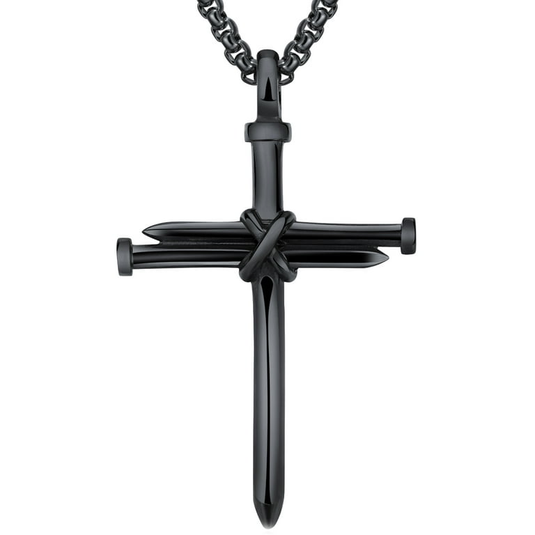 Men s Stainless Steel Rope Nail Cross Pendant Necklace