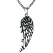 ARCO IRIS JEWELRY Men's Stainless Steel Rose Angel Wing Pendant Necklace
