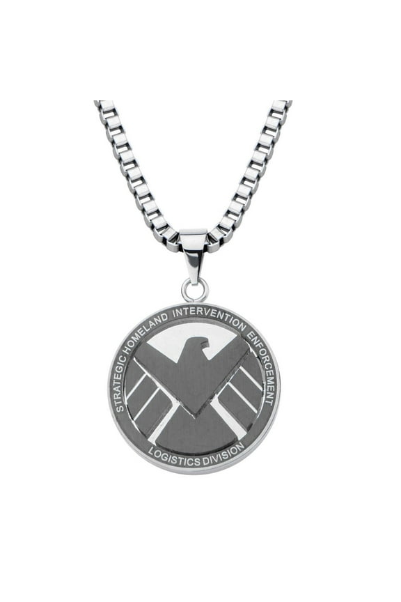 Men's Stainless Steel S.H.I.E.L.D Logo Pendant, 24 Chain