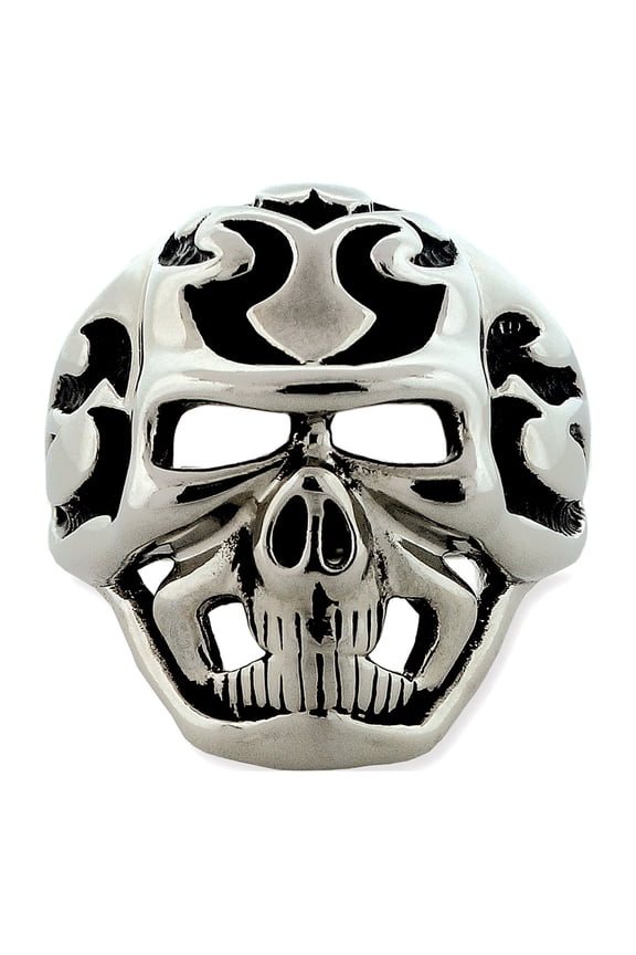 Men's Stainless Steel Scrolled Skull Ring