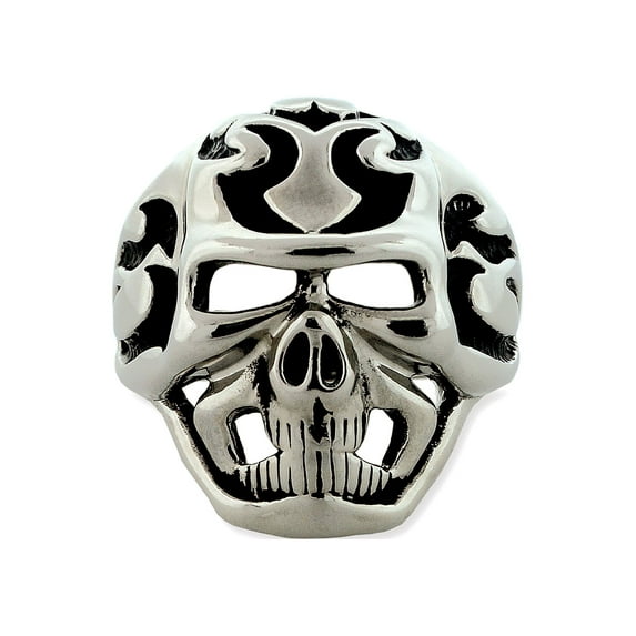 Men's Stainless Steel Scrolled Skull Ring
