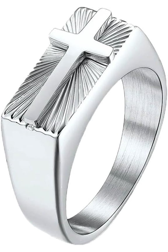 Men's Stainless Steel Seal Holy Light Cross Retro Hip Hop Trending Domineering Holiday Gift Wedding Rings