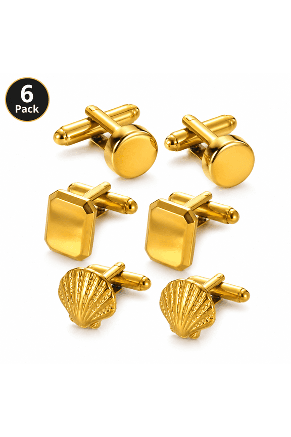 Men’s Stainless Steel Shirt Cufflinks, Classic Gold Tone Cuff Links for French Cuff Dress Shirts, Formal Wedding Suit Accessories for Business, Ceremony and Evening Wear