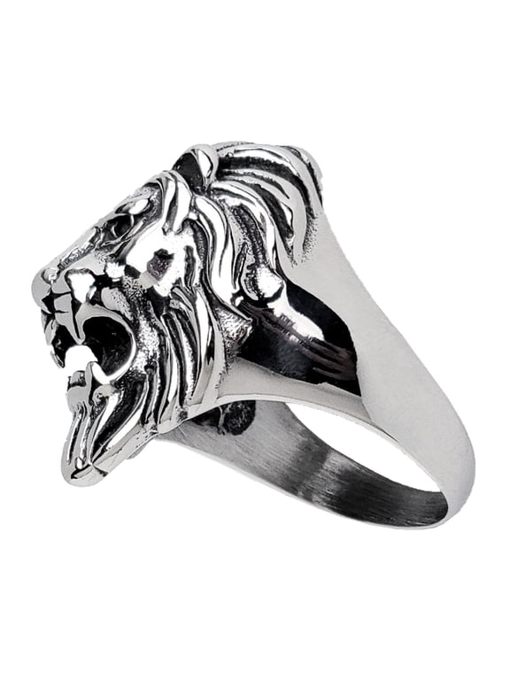 Men's Stainless Steel Silver Tone 3D Lion Statement Ring Size 12 Hip Hop Biker SSR 12 S12