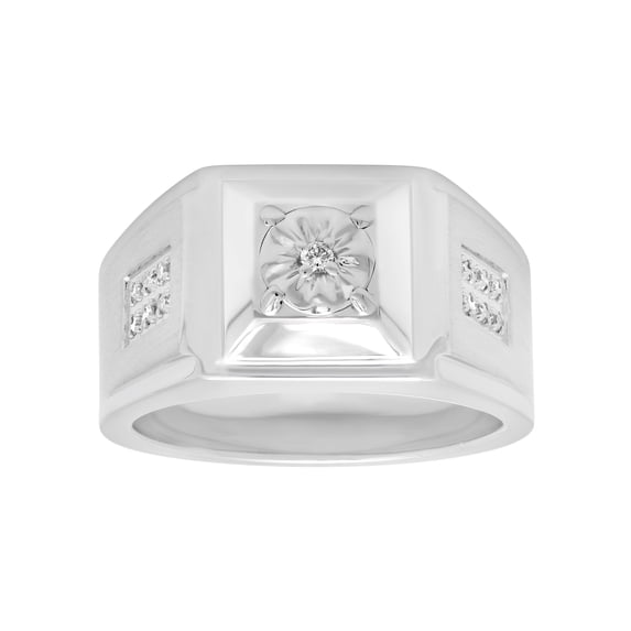 Men's Stainless Steel Silver-Tone Diamond Accent Fashion Mens Ring