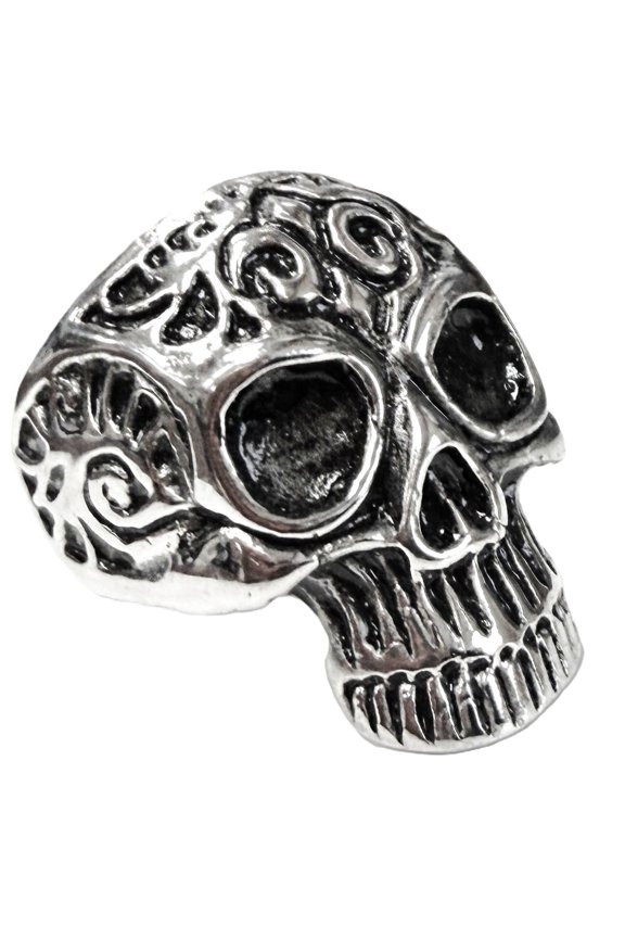 Men's Stainless Steel Silver Tone Sugar Skull Statement Ring Size 10 Punk Biker SSR375S10
