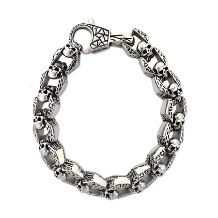 Men's Stainless Steel Skull Cable Link Chain Bracelet