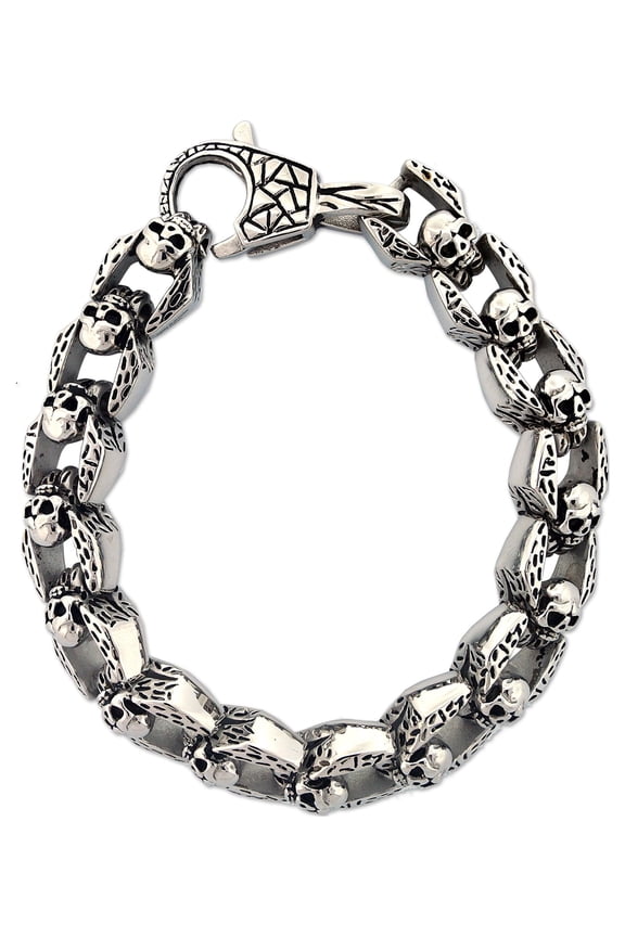 Men's Stainless Steel Skull Cable Link Chain Bracelet