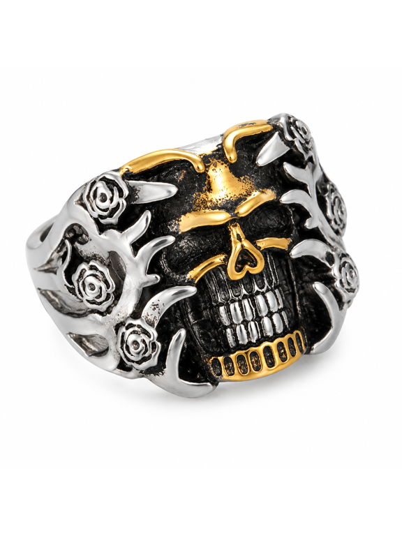 Men’s Stainless Steel Skull Face Ring for Men, Bold Statement Wide Band, Biker Gothic Rock Style, Daily Wear Party Concert Looks, Size 7-12, Birthday Anniversary Gift for Him