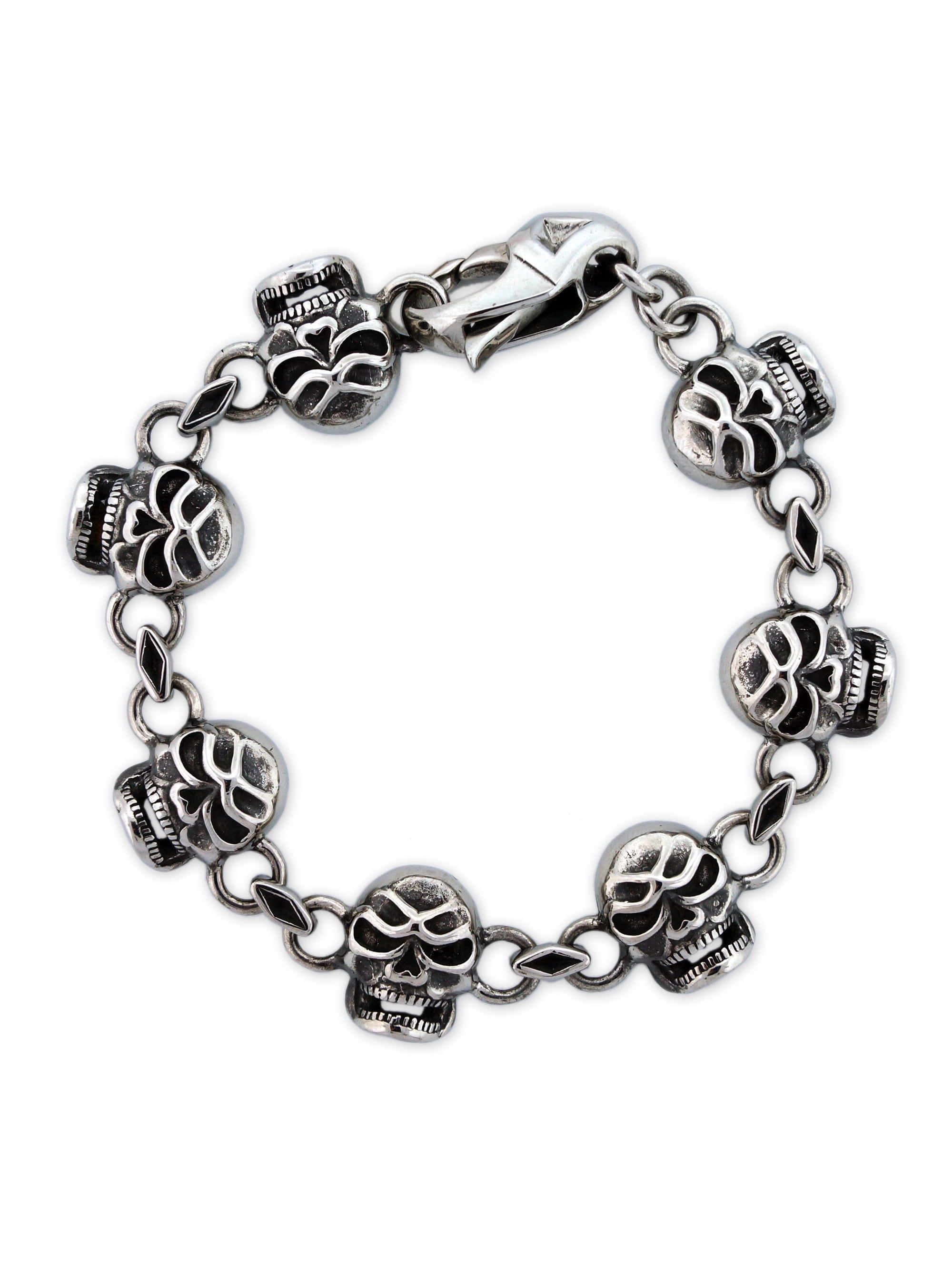 Men's Stainless Steel Skull Link Bracelet, 8"