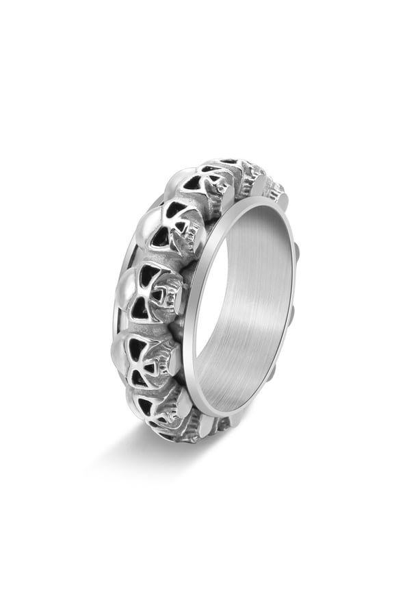 Men's Stainless Steel Skull Spinner Ring, Punk Rock Gothic Rotating Band, Fidget Stress Relief Hip Hop Jewelry for Biker Style & Daily Wear