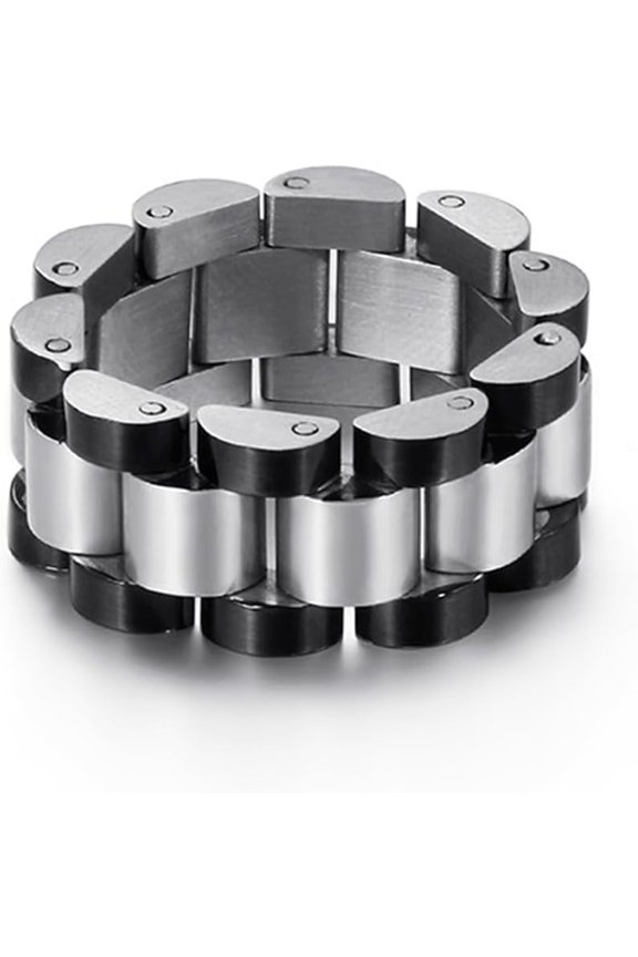 Men's Stainless Steel Solid Link Chain Statement Ring, Foldable Hip Hop Watch Band Design, 8mm Width, Sizes 7-13-silverblack-10