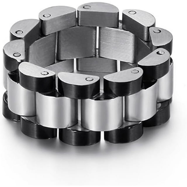 Men's Stainless Steel Solid Link Chain Statement Ring Hip Hop Watch Band Design