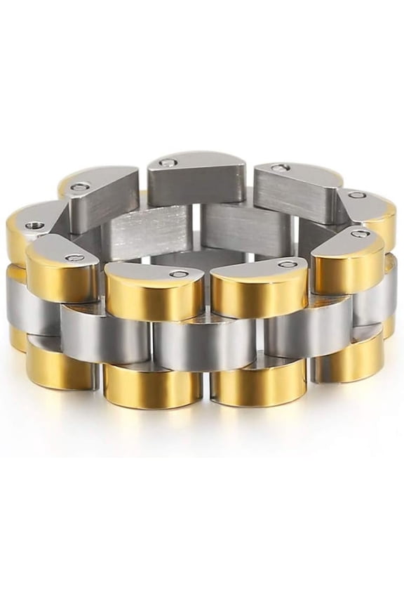 Men's Stainless Steel Solid Link Chain Statement Ring Hip Hop Watch Band Design