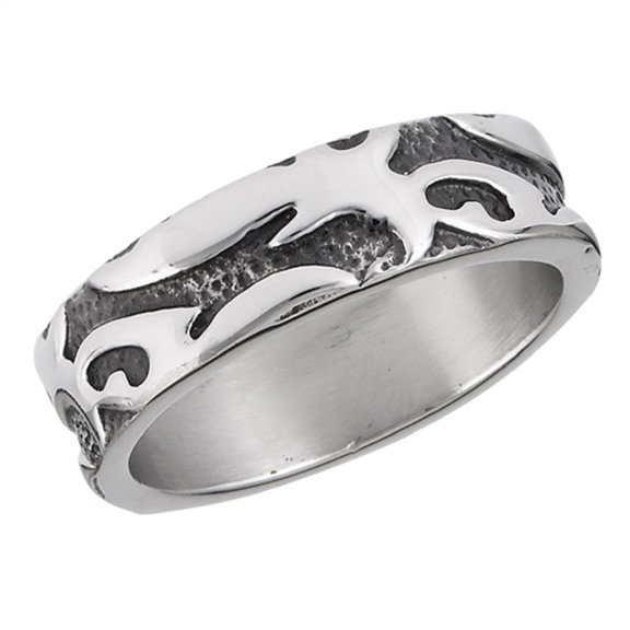 Men's Stainless Steel Textured Tattoo Band Ring Size 12