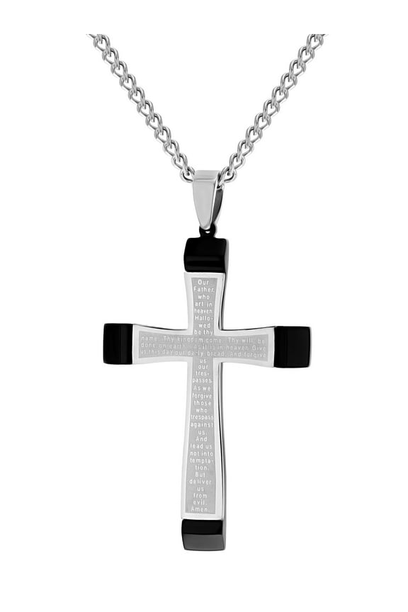 Men's Stainless Steel The Lord's Prayer Cross Pendant Necklace