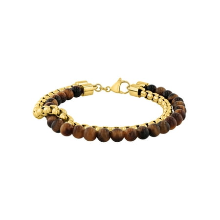 Men's Stainless Steel Tiger's Eye Bead Stacked Bracelet
