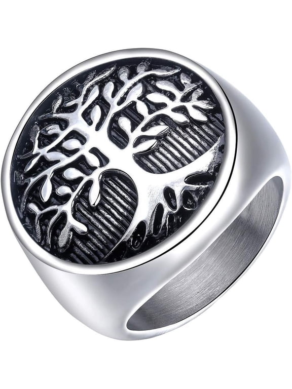 Men's Stainless Steel Tree of Life Ring Vintage Classic Round Signet Biker Band Christmas Wedding Rings