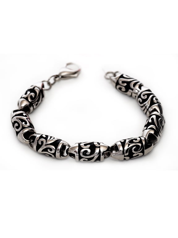 Men's Stainless Steel Tribal Design Bracelet, 9"