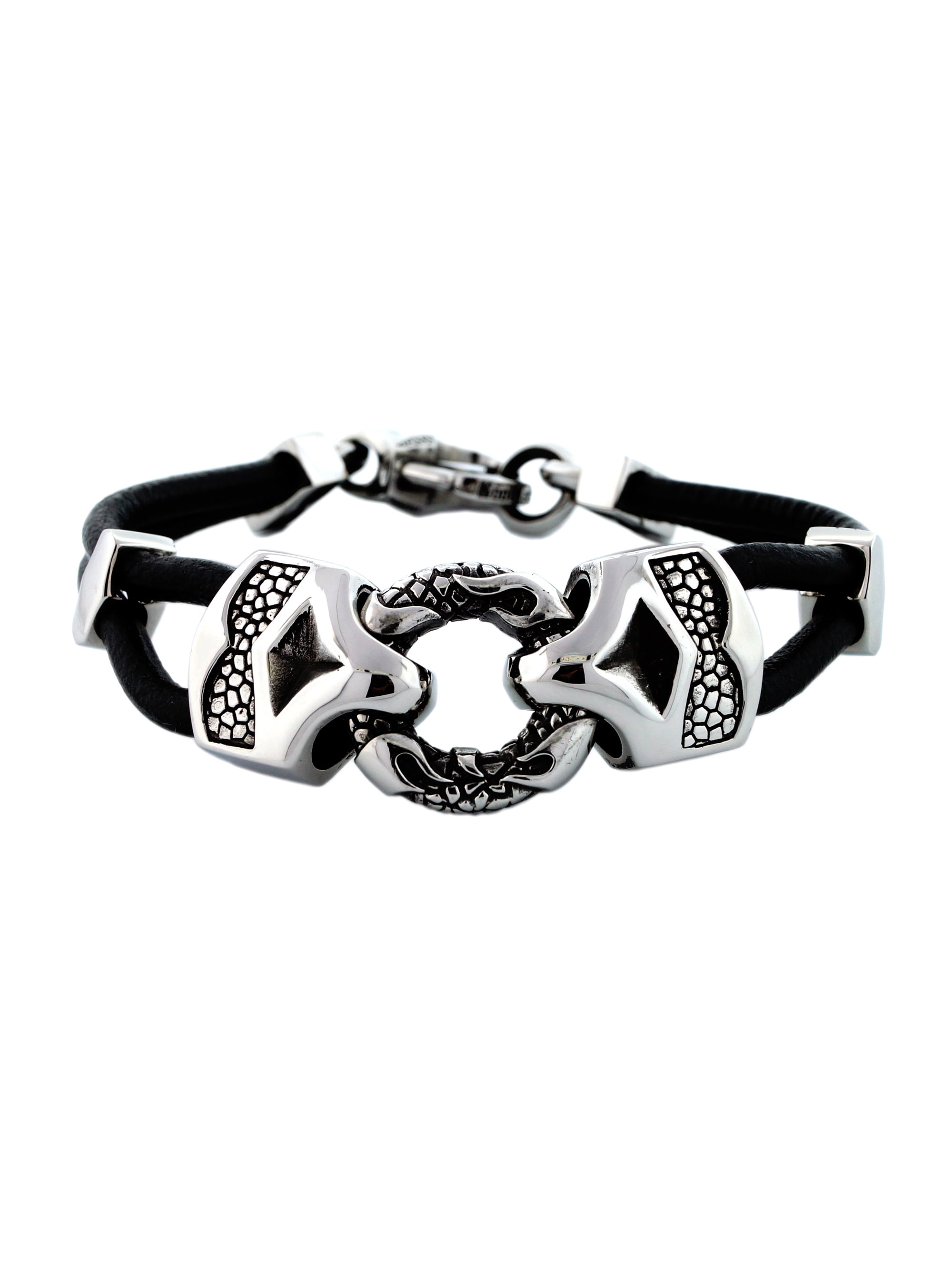 Streetsoul Men's Leather Bracelet - Tribal Metal Design, Adjustable Wrist Band, Gift For Him