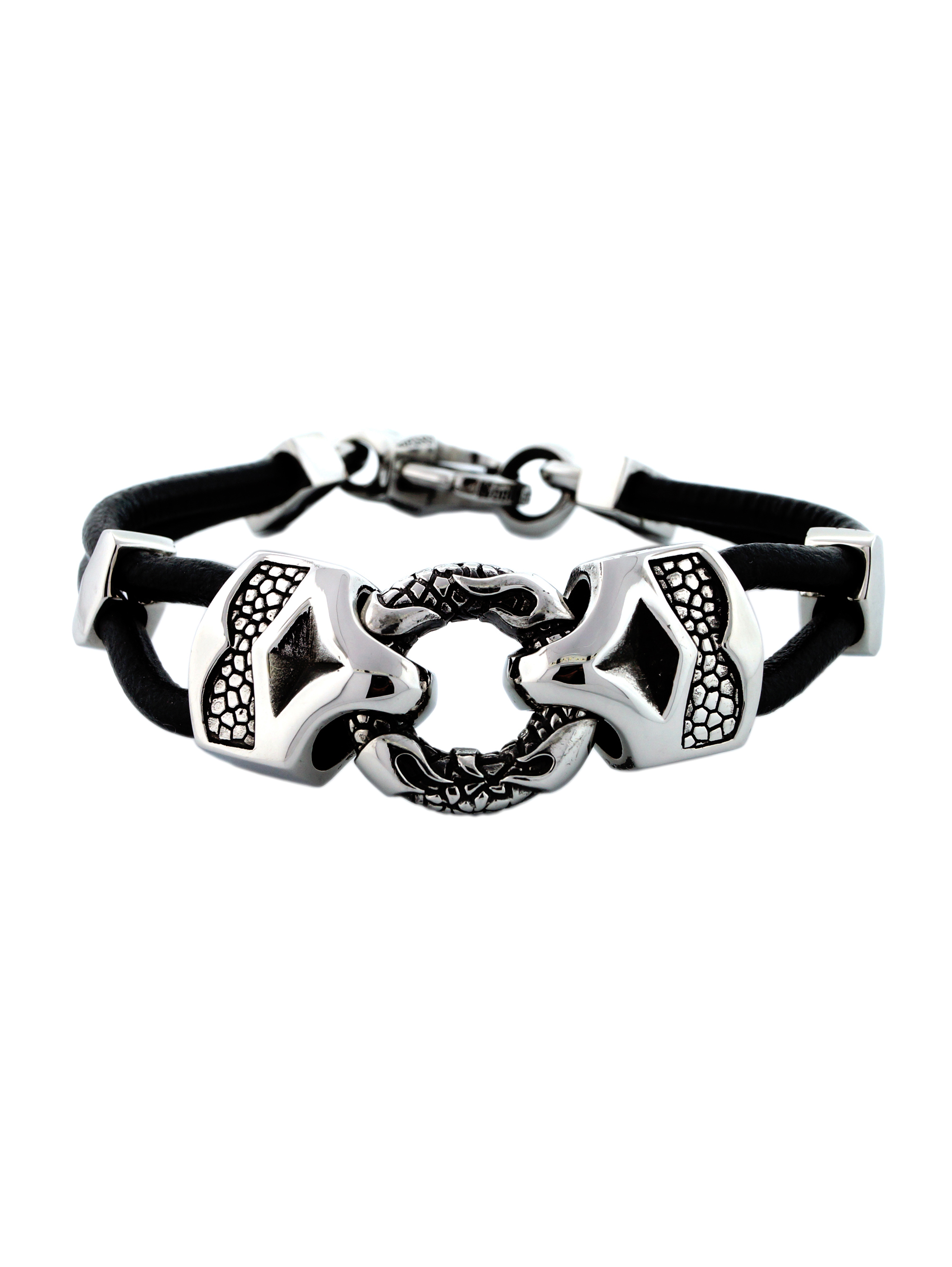 Men's Stainless Steel Tribal Design Double Leather Bracelet, 8" - image 1 of 1