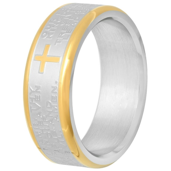 Men's Stainless Steel Two-Tone 7MM Lord's Prayer Wedding Band - Mens Ring