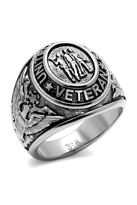 Men's USA Veterans Military Patriotic Masculine Statement Ring - Silver