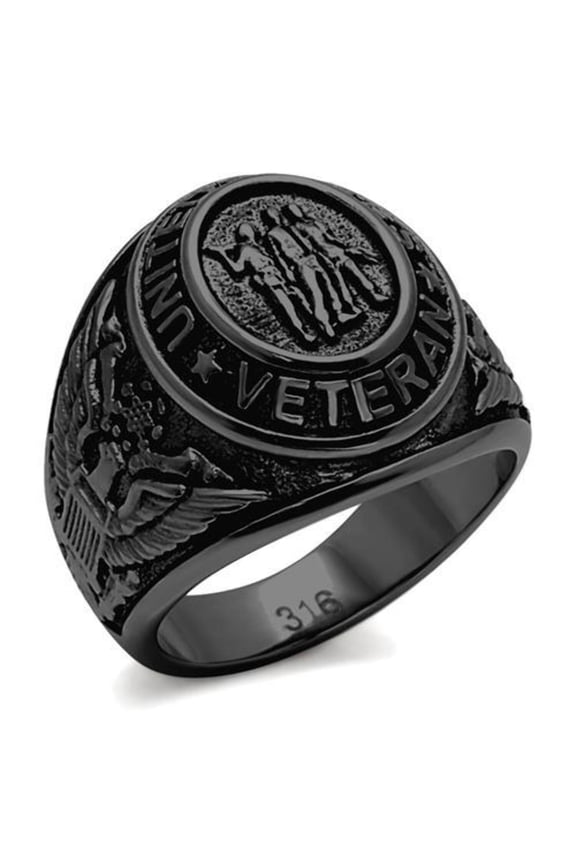 Men's USA Veterans Military Patriotic Masculine Statement Ring - Black