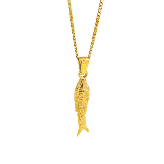 Men's Stainless Steel Vintage Cool Non-mainstream Salmon Fish Bones Skull Fishhook Skeleton Pendant Necklace Sideways Chain