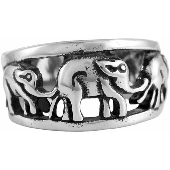 Men's Stainless Steel Vintage Cute Cut Out Animal Tribal Elephant Head ...