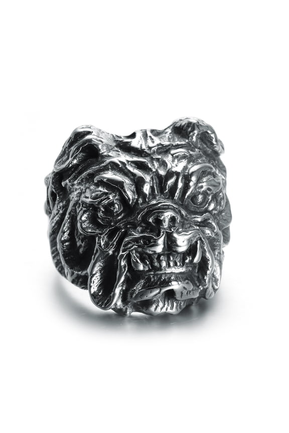 Men's Stainless Steel Vintage Evil Dog Biker Ring Statement Bully Band Bulldog